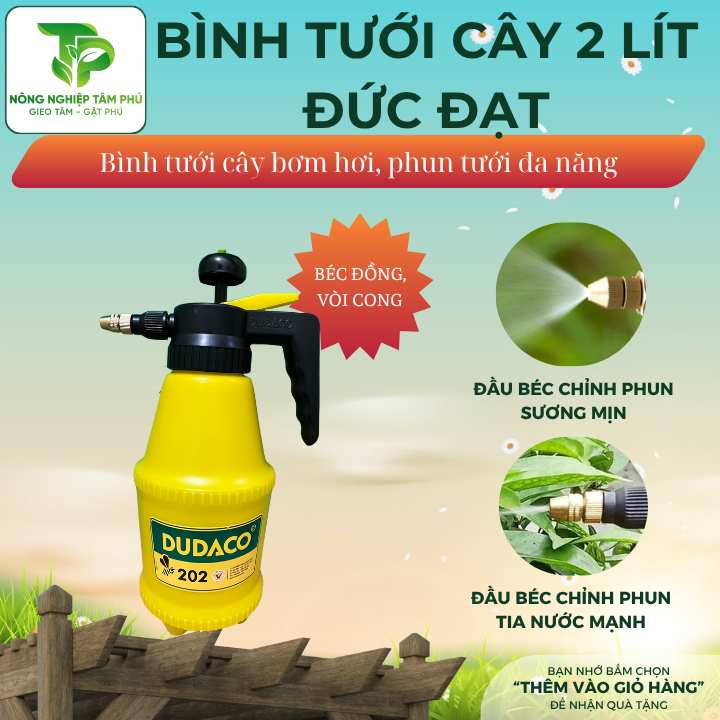 Bình 2L Đức Đạt phun sương, phun tia, phun khử khuẩn, tưới cây, tưới hoa lan cây cảnh, bón phân - sử dụng làm vườn DUDACO B202