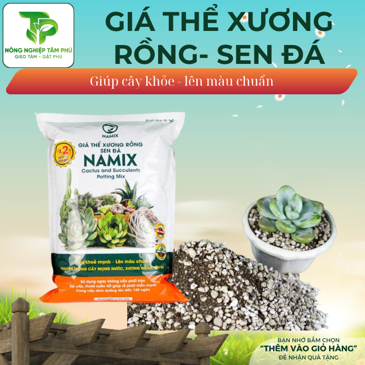 Đất trồng Namix, phân bón chuyên dùng cho xương rồng, sen đá, cây mọng nước, viên nén giúp sen đá lên màu đậm, khỏe cây