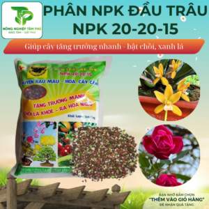 Phân bón NPK đầu trâu 20-20-15+TE chuyên dùng cho hoa, cây cảnh, cây ăn quả, cây trồng ban công, sân thượng