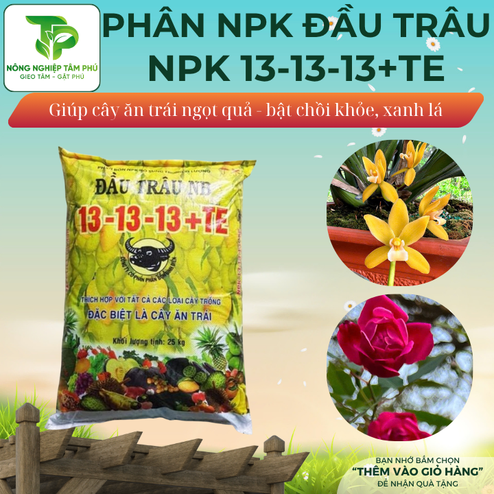 Phân bón NPK đầu trâu 13-13-13+TE chuyên dùng cho hoa, cây ăn quả, cây trồng ban công, sân thượng - Ảnh 3