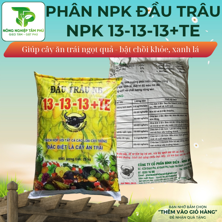 Phân bón NPK đầu trâu 13-13-13+TE chuyên dùng cho hoa, cây ăn quả, cây trồng ban công, sân thượng - Ảnh 2
