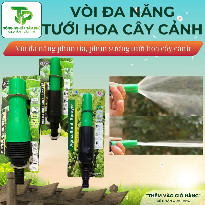Đầu vòi tưới cây, tưới hoa lan đa năng, phun sương, phun tia, xịt rửa xe tiện lợi