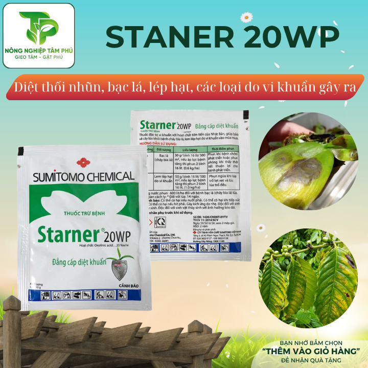 Staner 20WP trị vi khuẩn thối nhũn, thối đen, thối nâu, cháy bìa lá dành cho các loại hoa cây cảnh