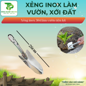 Xẻng làm vườn inox 304, xẻng cuốc đất, xới đất trồng rau, hoa, cây cảnh