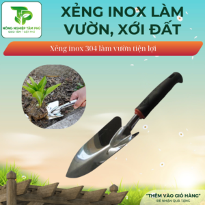 Xẻng làm vườn inox 304, xẻng cuốc đất, xới đất trồng rau, hoa, cây cảnh