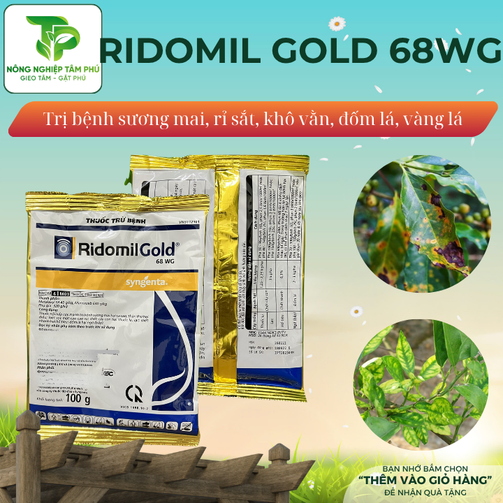 Ridomil Gold 68WG 100g trị nấm sương mai, đốm lá, thán thư, loét sọc dành cho các loại hoa lan, hoa hồng và cây cảnh
