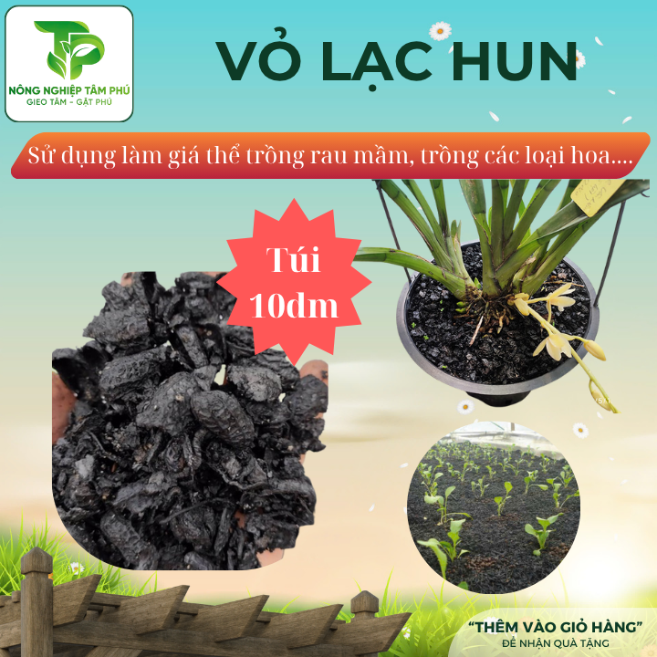 Trấu hun, vỏ lạc hun túi 10dm giá thể giàu dinh dưỡng dành cho hoa lan, cây trồng chậu, sen đá, xương rồng, rau, cây cảnh - Ảnh 3